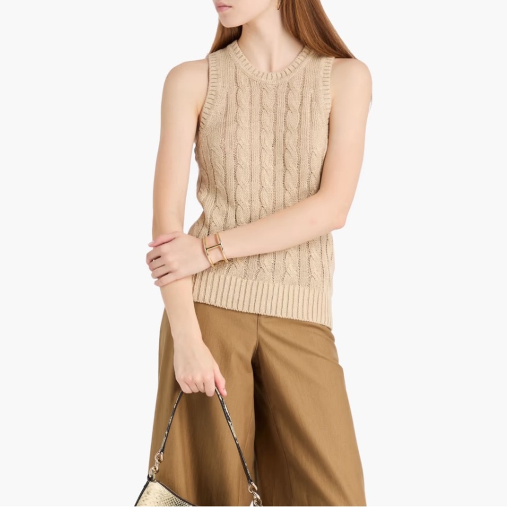 VERONICA BEARD Jerrel cable-knit linen-blend sleeveless tank sweater vest